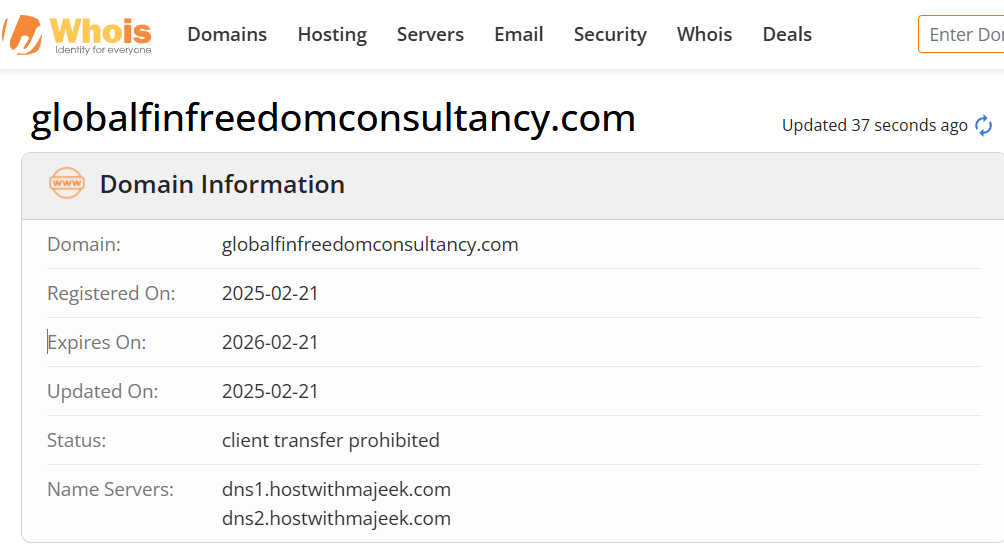 Whois lookup results