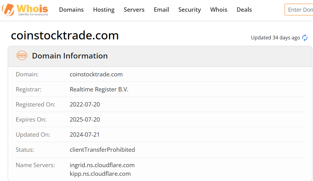 Whois lookup results