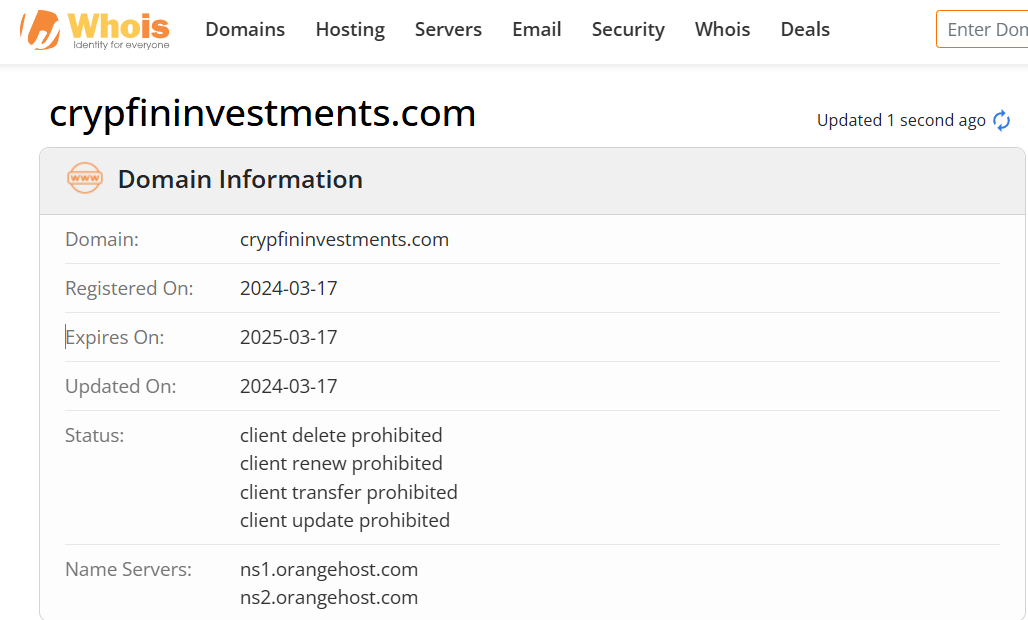 Whois lookup results