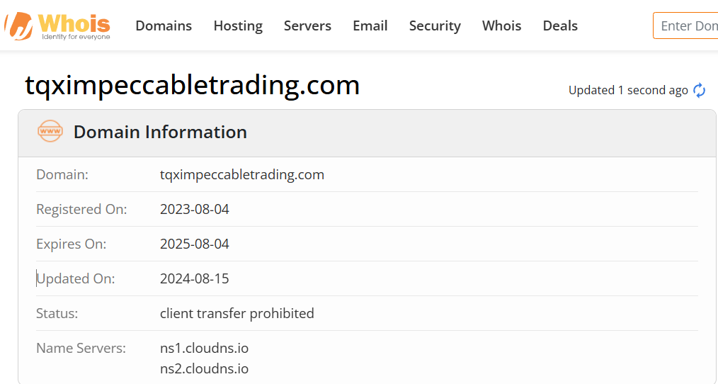 Whois lookup results