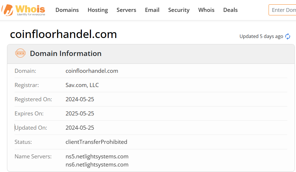 Whois lookup results