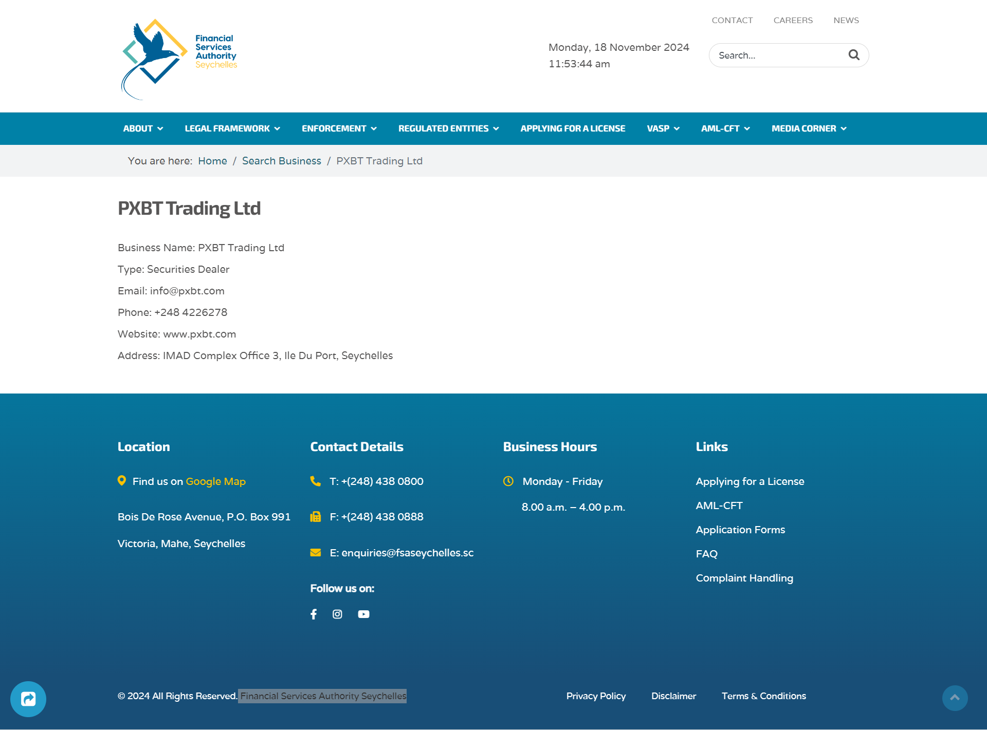 Financial Services Authority Seychelles（FSA）Official Website
