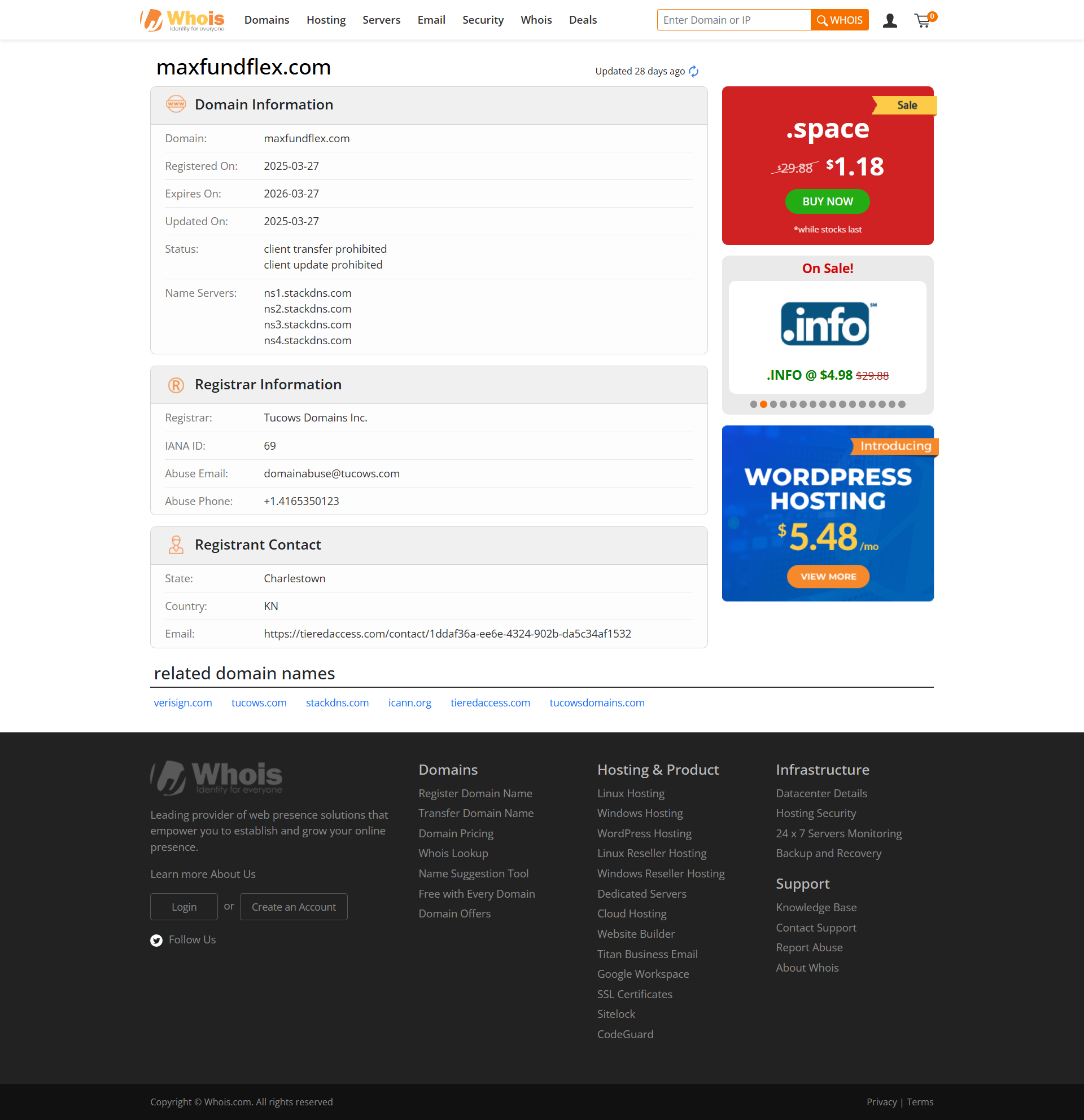 Whois lookup results