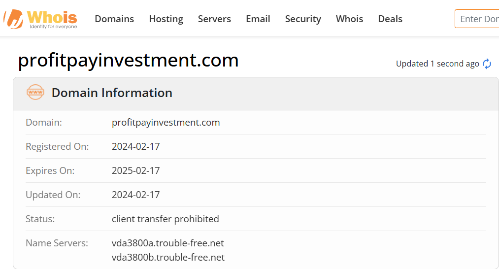 Whois lookup results