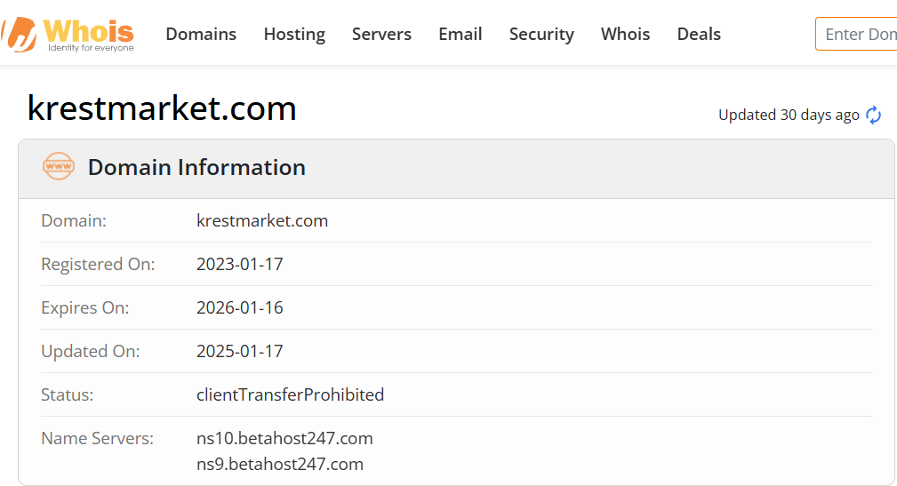 Whois lookup results