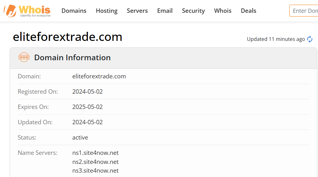 Whois lookup results