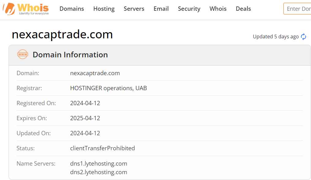 Whois lookup results