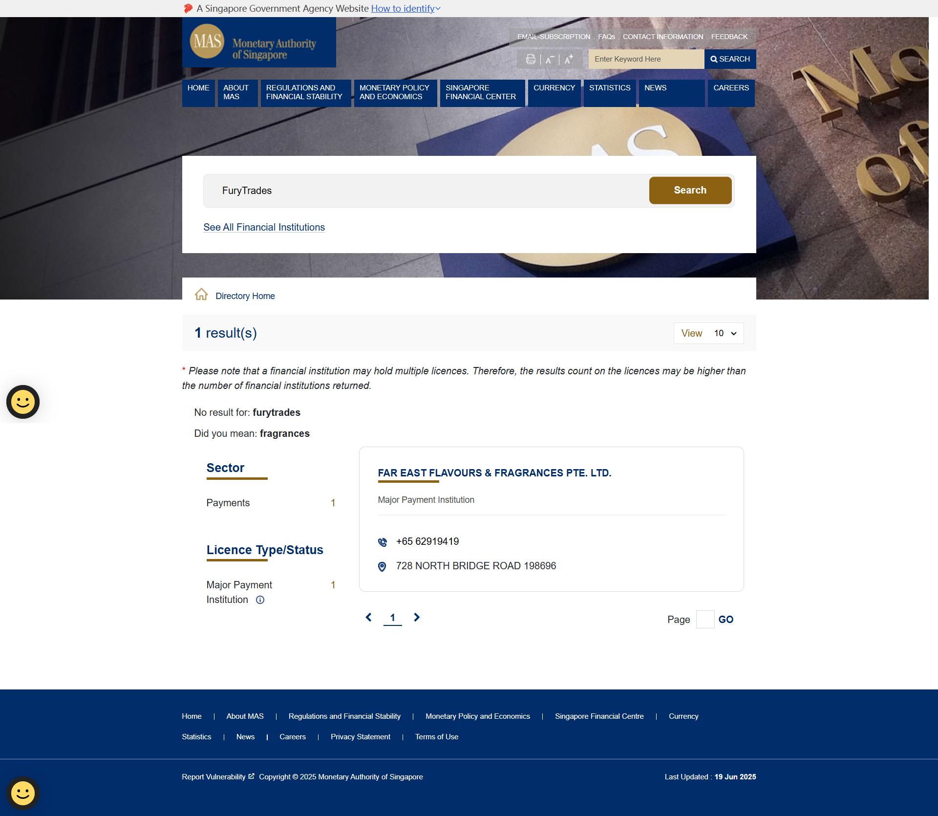 Monetary Authority of Singapore（MAS）