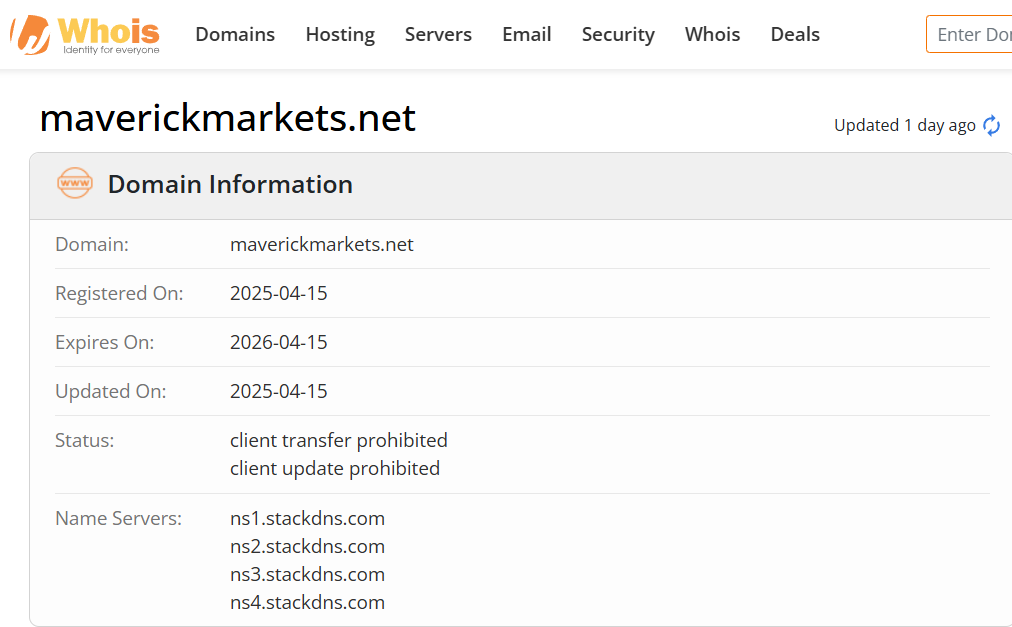 Whois lookup results