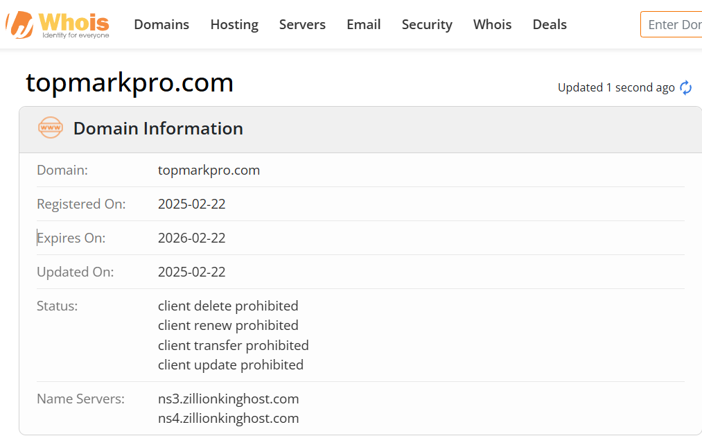 Whois lookup results