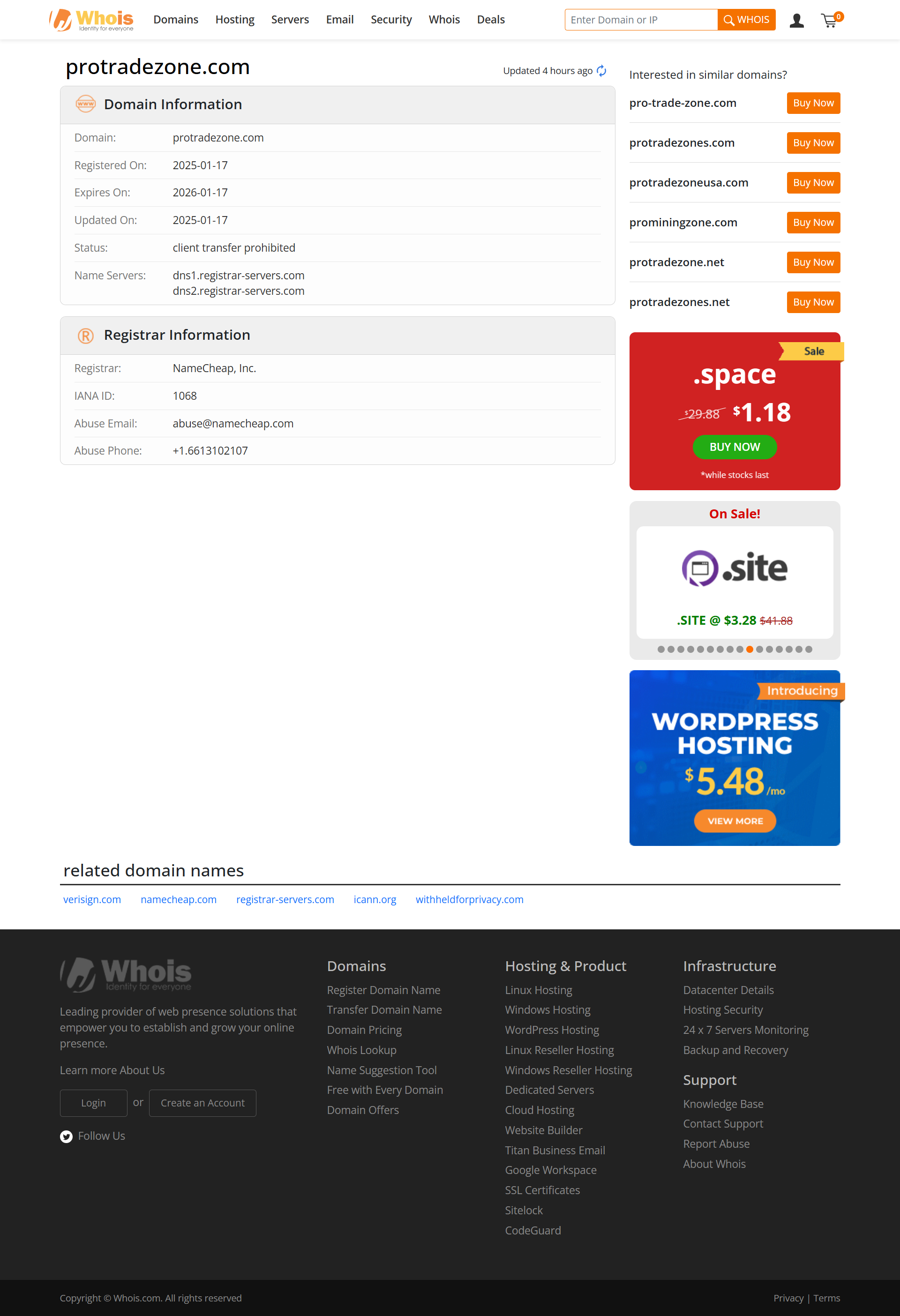 Whois lookup results