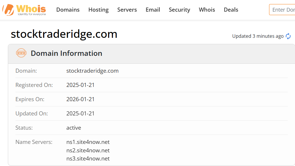 Whois lookup results