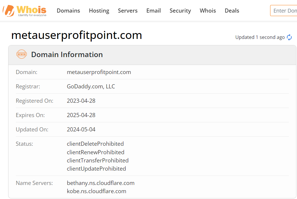 Whois lookup results