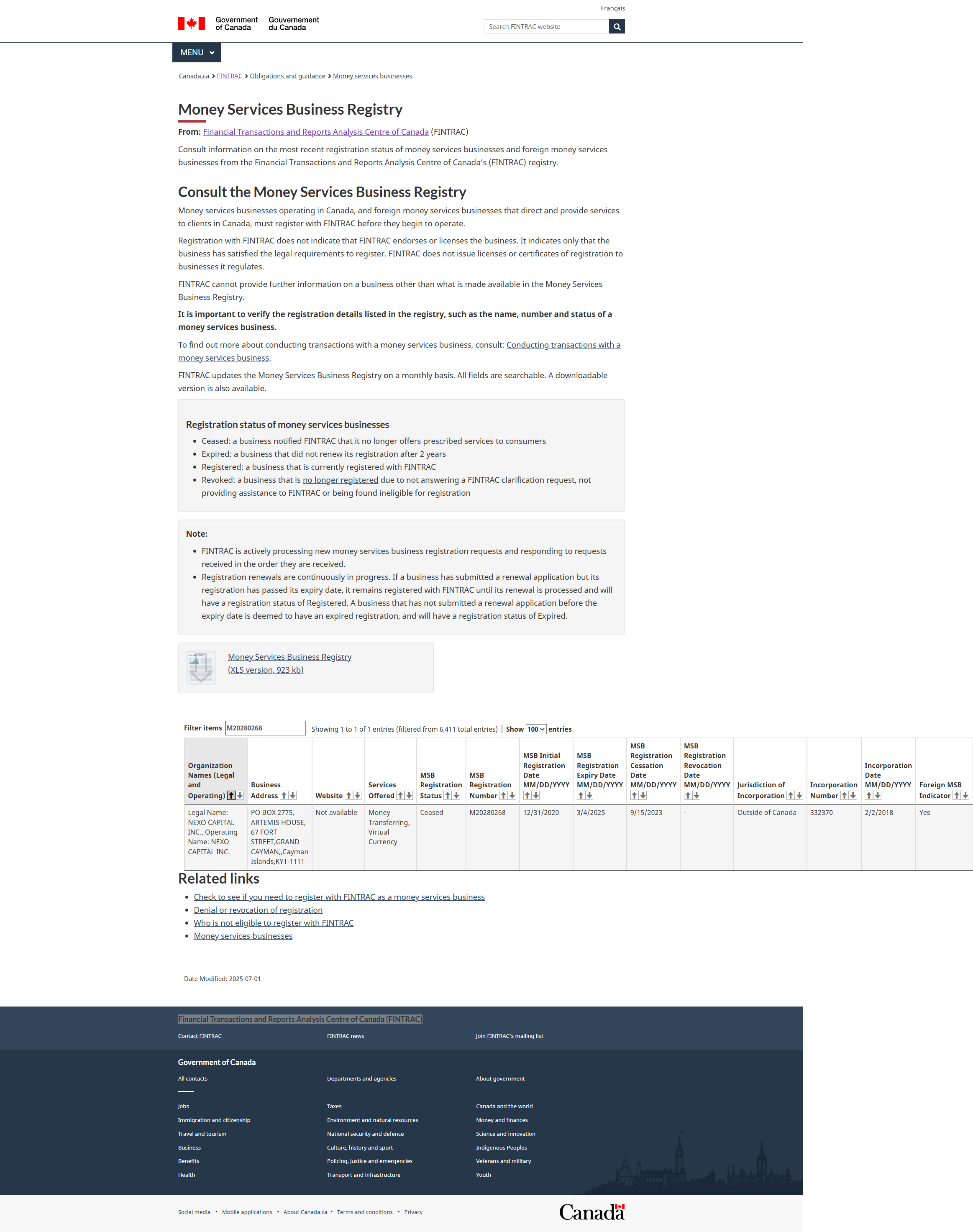 Financial Transactions and Reports Analysis Centre of Canada (FINTRAC)