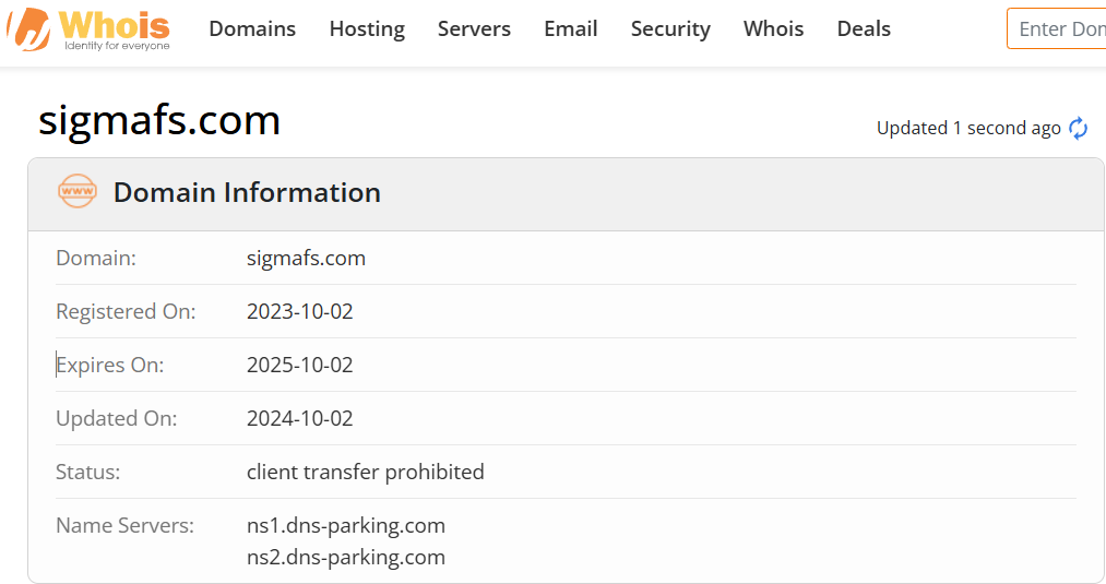 Whois lookup results