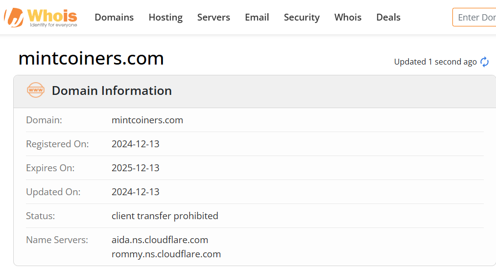 Whois lookup results