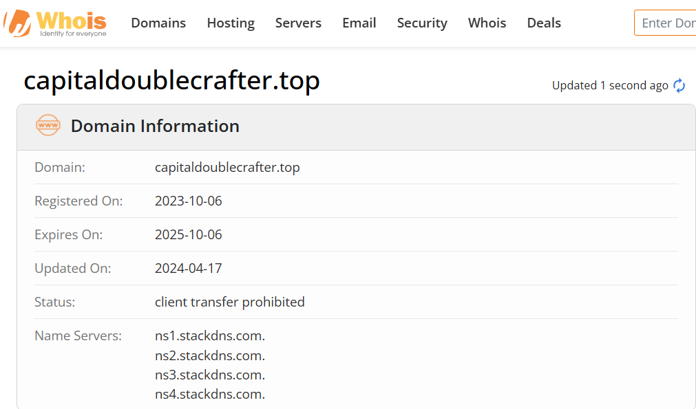 Whois lookup results
