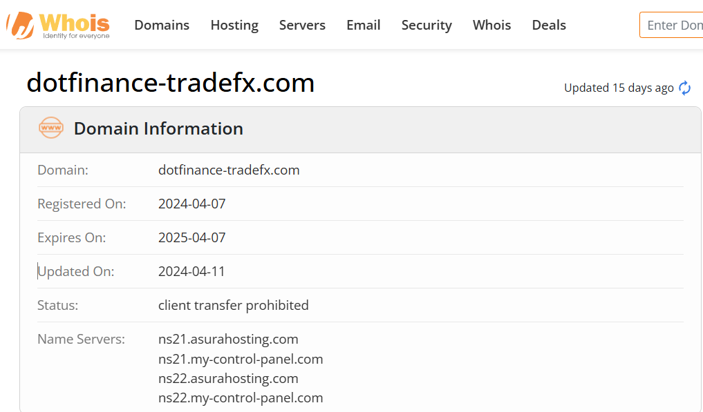 Whois lookup results