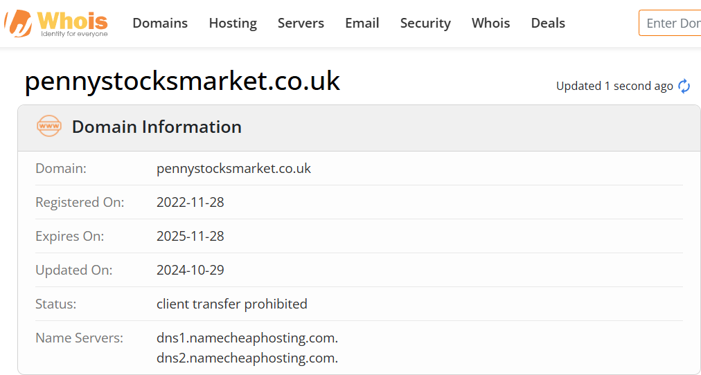 Whois lookup results