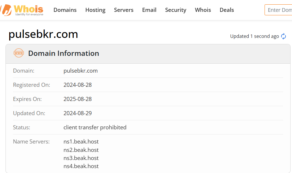 Whois lookup results
