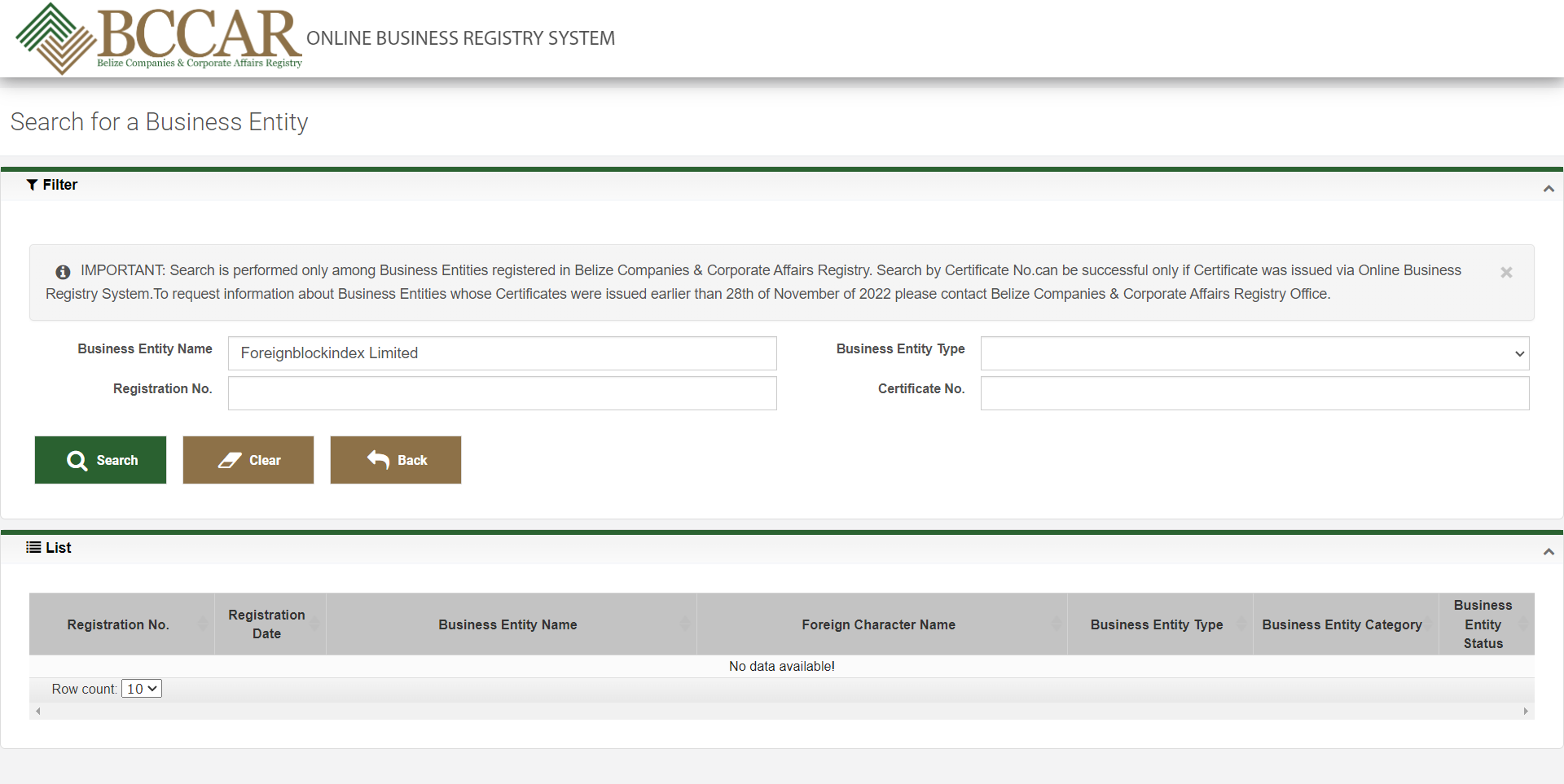 Belize Companies & Corporate Affairs Registry