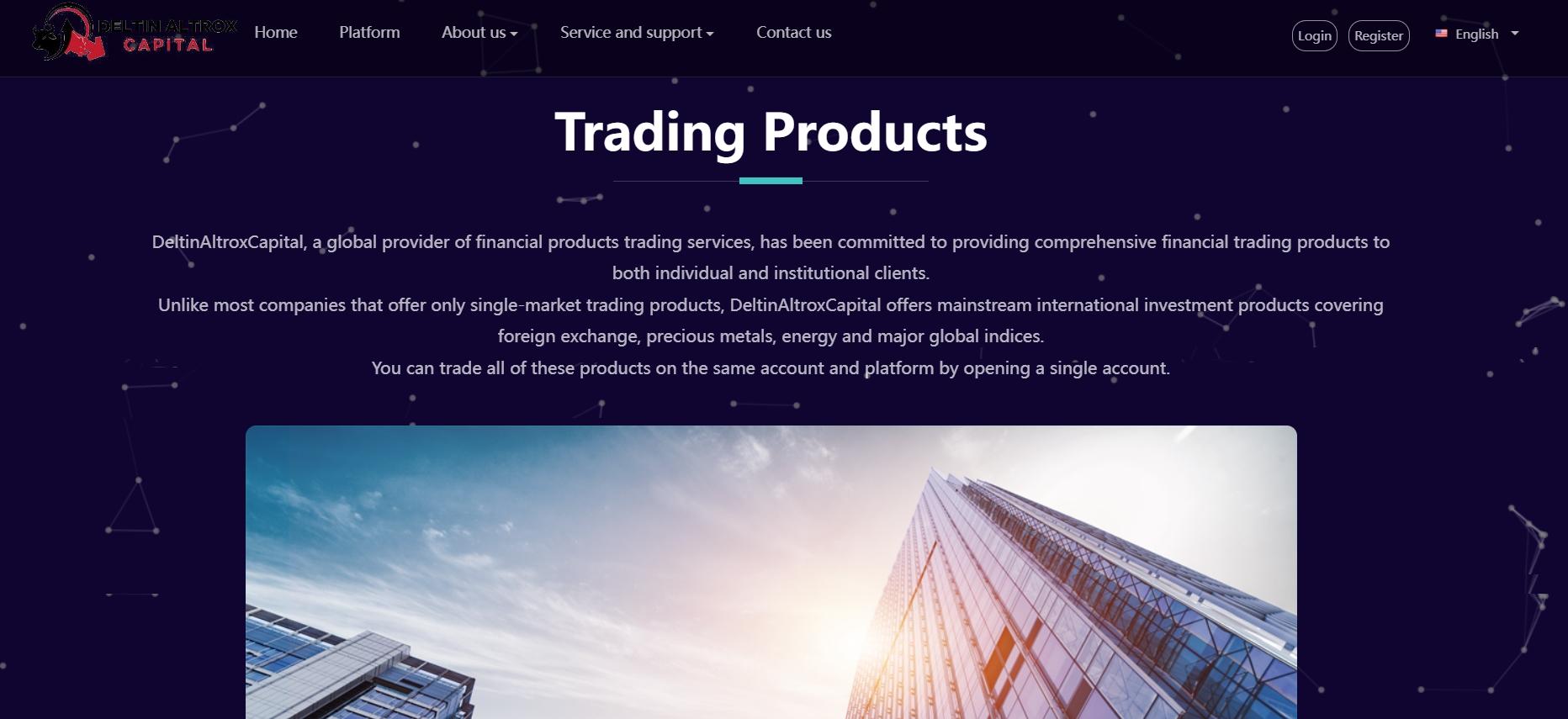 Deltin Altrox Capital's trading products