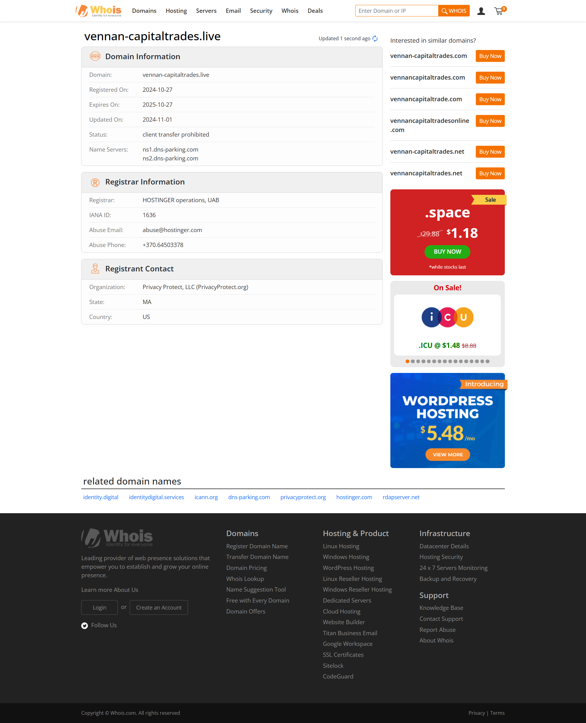Whois lookup results